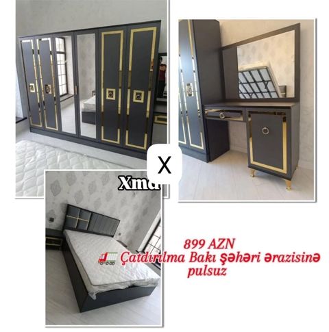 Yataq otağı dəsti - Rəng: tünd boz (qrafit) və qızılı detallarla — Bakı