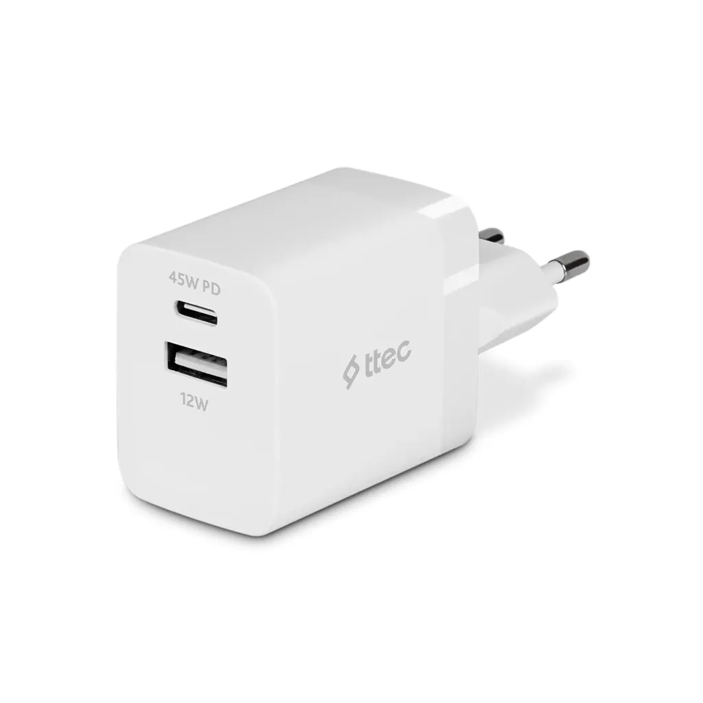 Adapter Ttec SmartCharger 45W PD Duo Travel Charger Usb-c+usb-a, White (2SCP02B) — Bakı