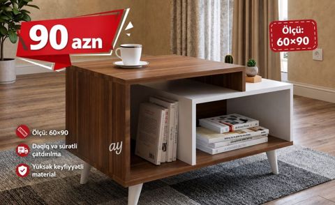 Müasir dizaynlı qəhvə/jurnal masası - Ölçü: 60×90 sm - İki rəfli — Bakı