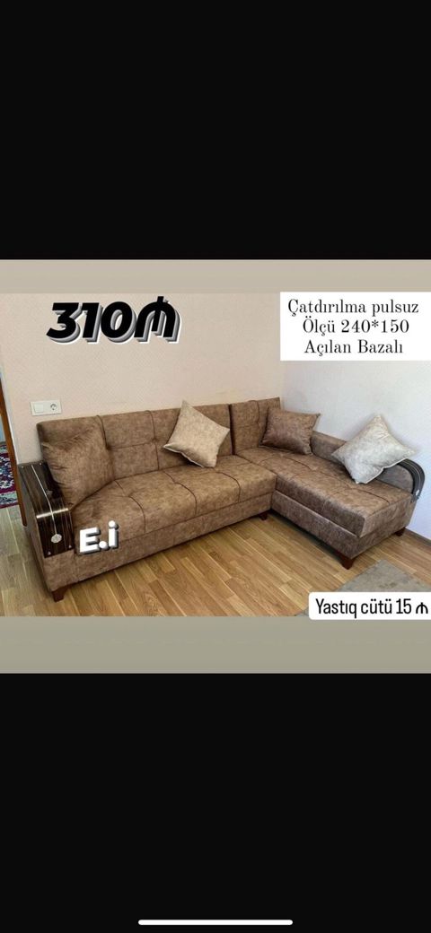 L‑şəkilli künc divan - Ölçü: 240 150 sm - Açılan bazalı model – alt — Bakı