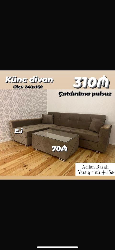 Künc divan – ölçü 240×150 - Açılan bazalı model - Yumşaq oturacaq və — Bakı