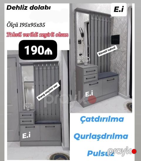 Dehliz dolabı – müasir dizaynlı kombinə edilmiş giriş mebeli. Ölçü