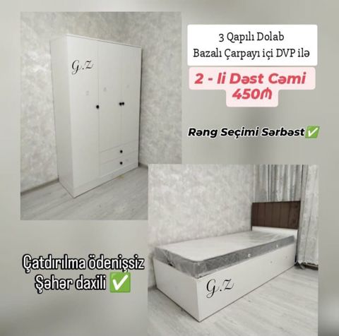 2-li yataq otağı dəsti: 3 qapılı dolab + bazalı çarpayı (içi DVP) - 3 — Bakı