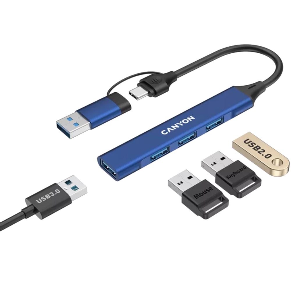 Ötürücü Canyon Hub DS-02 4in1 Usb-a/c Blue CNS-TDS02BL — Kompüterlər və noutbuklar, Bakı (3)