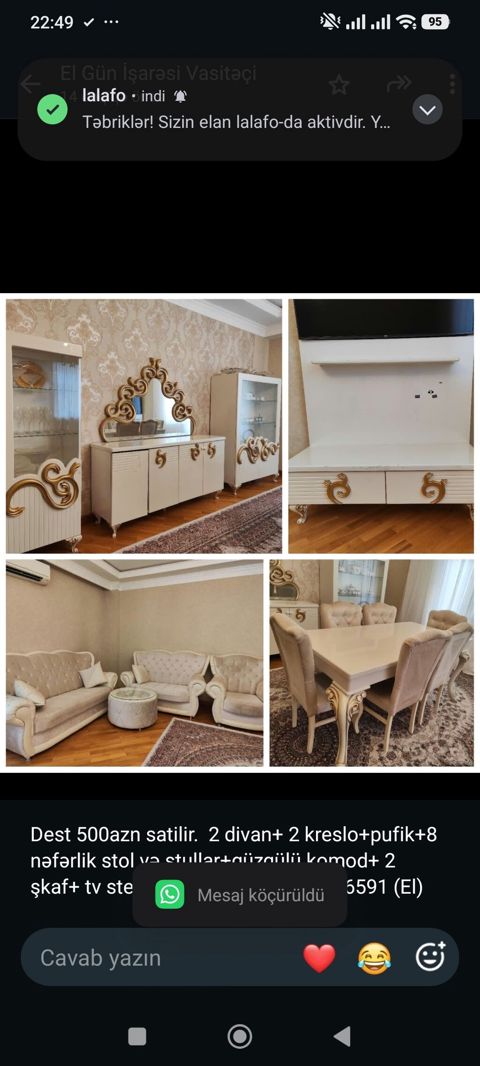 Dest 500azn satilir. 2 divan+ 2 kreslo+pufik+8 nəfərlik stol və — Bakı