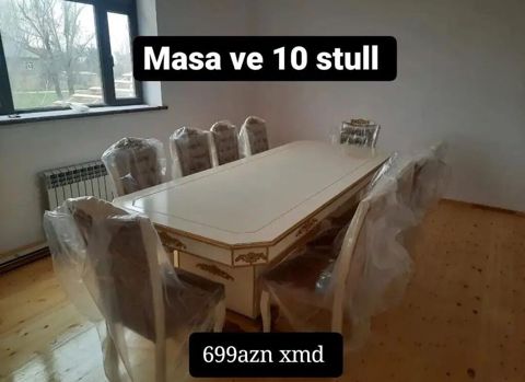 Məhsul: Yemək otağı dəsti – masa və 10 ədəd stul - Rəng: açıq — Bakı