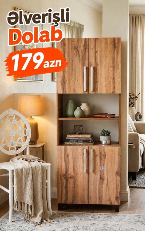 Əlverişli Dolab – 179 AZN Təbii ağac teksturalı, çoxfunksiyalı dolab
