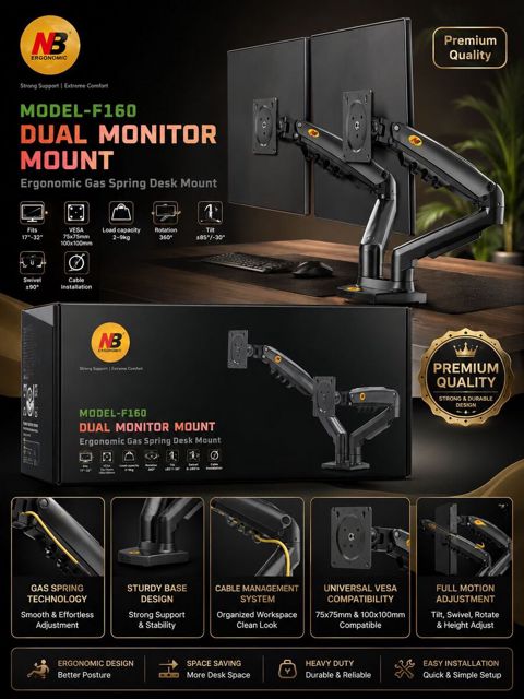 NB F160 İki Qollu Monitor Kronşteyni — Bakı