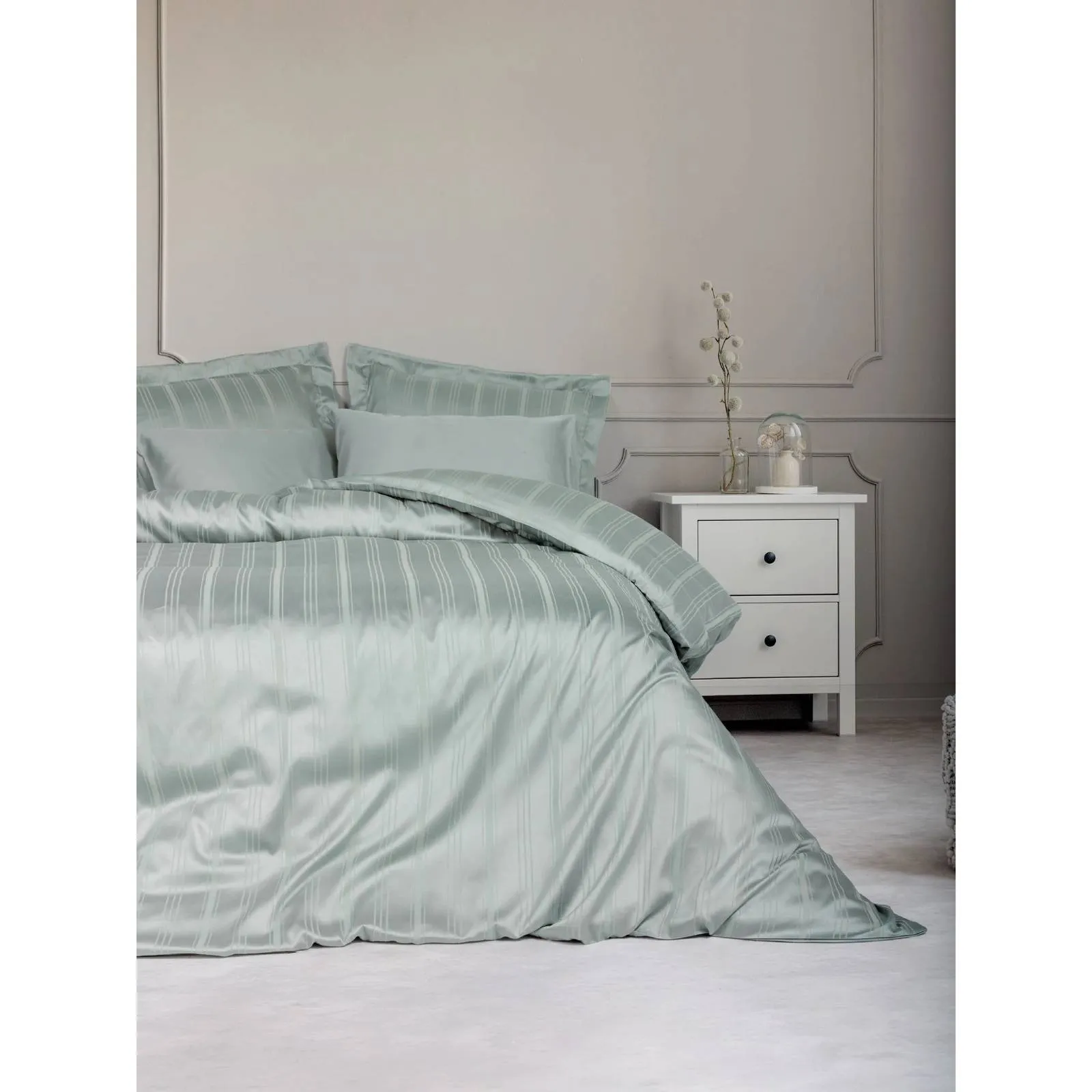 Yataq dəsti Cotton Box Smart bamboo satin, iki nəfərlik, Stripe mint (8680108077030) — Постельное белье