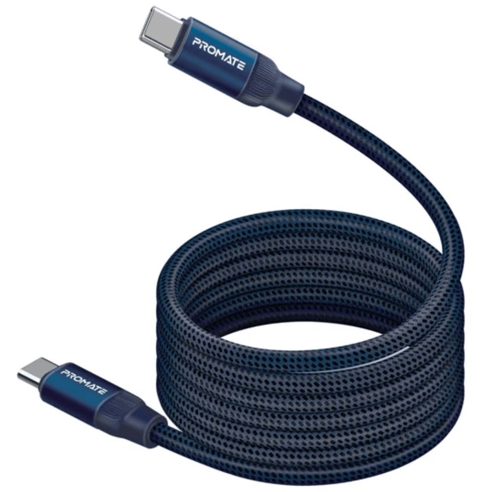 Naqil Promate Springy USB Type-C to USB Type-C Blue — Mallar, Bakı (2)