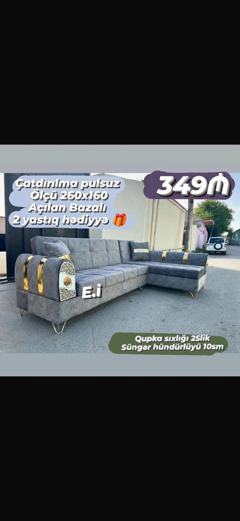 Künc divan – açılan bazalı model - Ölçü: 260 x 160 sm - Qupka — Bakı