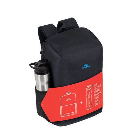 Notbuk üçün çanta Rıvacase Regent 8068 black Full size Laptop backpack 15.6" + ports bottle Laptop backpacks — Bakı