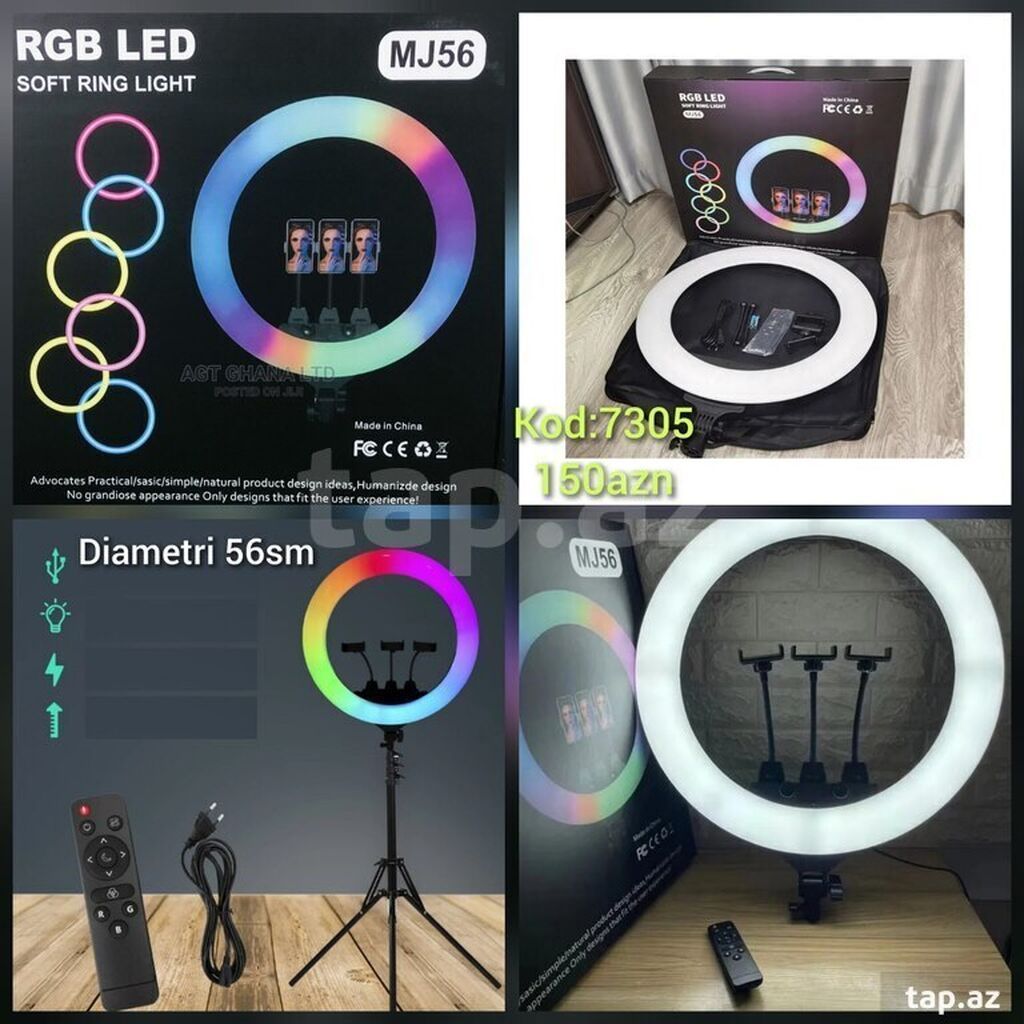 RGB LED Soft Ring Light MJ56 - Diametr: 56 sm - Rəng rejimləri: RGB — İşıqlandırma, Digah