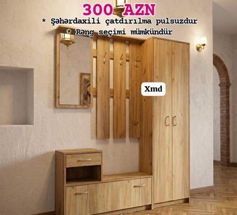 Dəhliz üçün çoxfunksiyalı mebel dəsti - Material: ağac fakturalı — Bakı