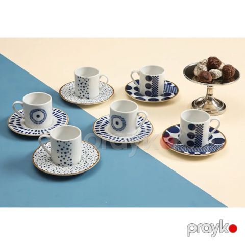 Qəhvə üçün fincan dəsti Porland Spotty 12 parça 80CC 04POR034988 — Bakı