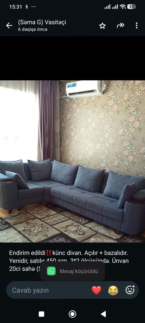 Endirim edildi‼ künc divan. Açılır + bazalıdır. Yenidir, satılır 450 — Aişə Xanım — Divanlar