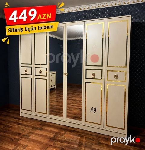 Geyim dolabları – fərqli modellər - Model 1: Krem rəngli, qızılı — Digah