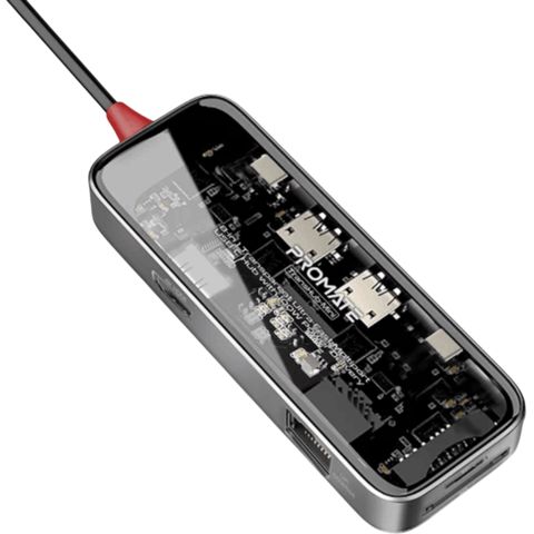 USB Hub Promate Transparent Ultra 8in1 Transhub-mını Black, Grey — Bakı