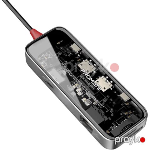 USB Hub Promate Transparent Ultra 8in1 Transhub-mını Black, Grey — Bakı