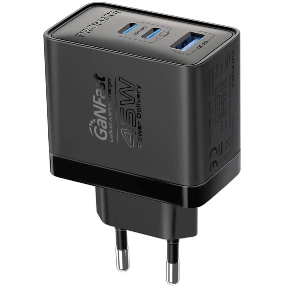 Adapter Promate Power Delivery GaN 45W PowerPort-45 Black — Mallar, Bakı (3)