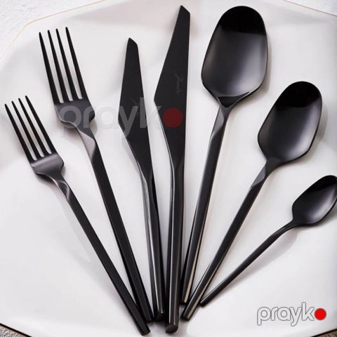 Çəngəl qaşıq bıçaq dəsti Jumbo 5100 Quartz 84 parça Titan qara 8681085389635 — Bakı
