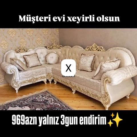 Zərif klasik üslubda L formalı künc divan dəsti. - Korpus: taxta — Bakı
