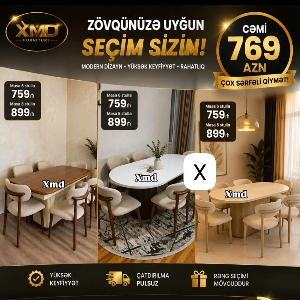 XMD Furniture – müasir yemək dəsti - Modern dizayn, yüksək keyfiyyət — Masalar və stullar, Bakı
