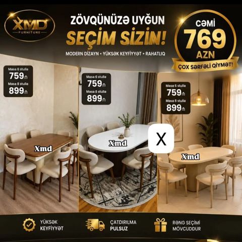 XMD Furniture – müasir yemək dəsti - Modern dizayn, yüksək keyfiyyət — Bakı