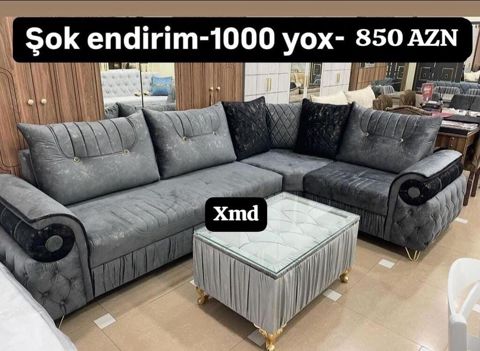 Künc divan dəsti – boz rəngdə, klassik-modern dizayn. - Künc L-formalı — Bakı