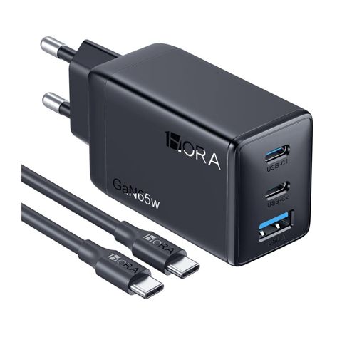 1Hora 65W Charger 3 Ports + Type-C GAR322 (Black) — Bakı