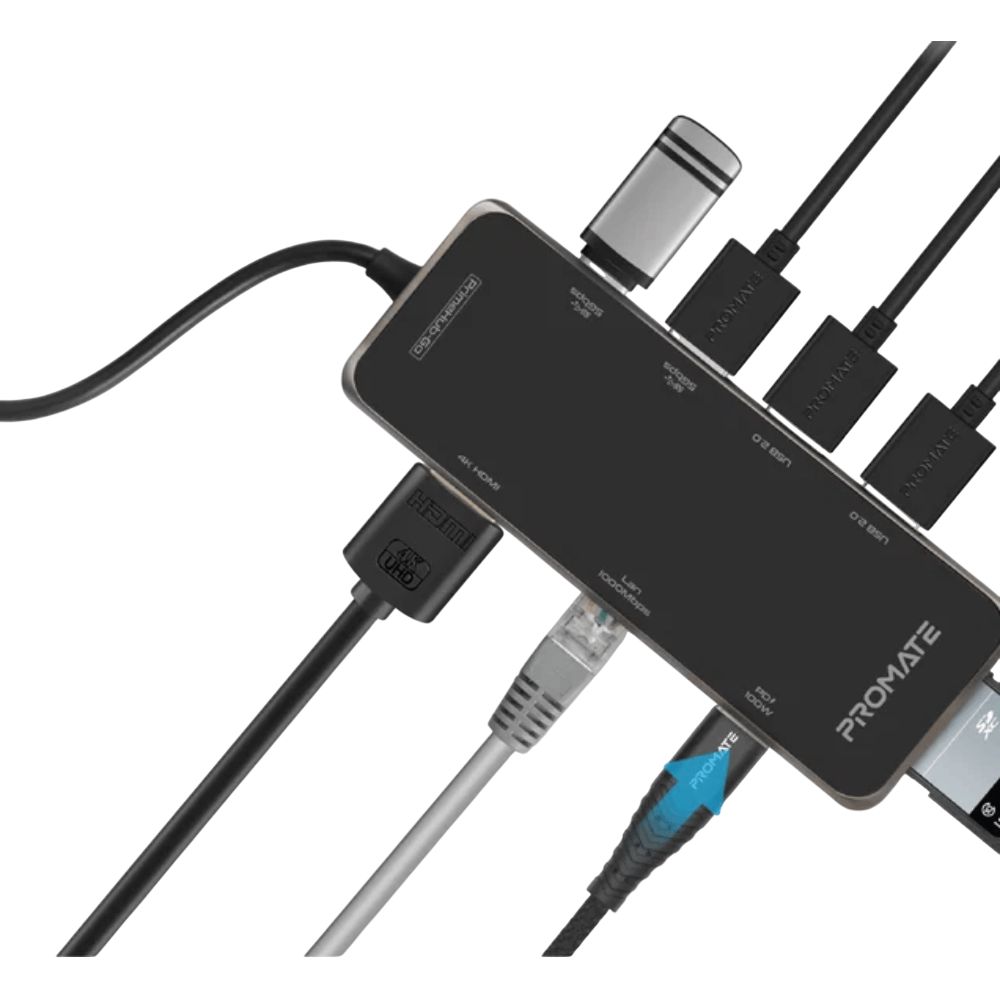 USB Hub Promate USB Type-C 9in1 Prımehub-go Grey, Black — Kompüterlər və noutbuklar, Bakı (2)