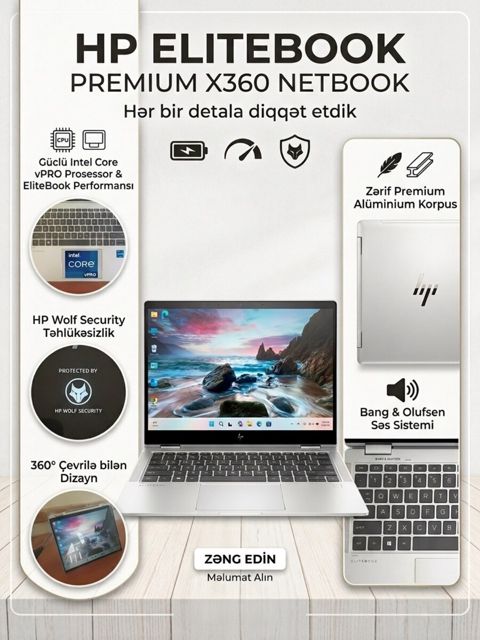 HP EliteBook x360, Core i7, 16 GB RAM 256GB — Bakı
