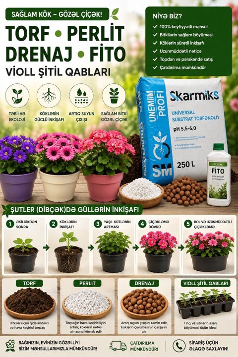 Torfun, perlitsin, drenajın və Fıto bitki inkişaf stimulyatorunun — Digah