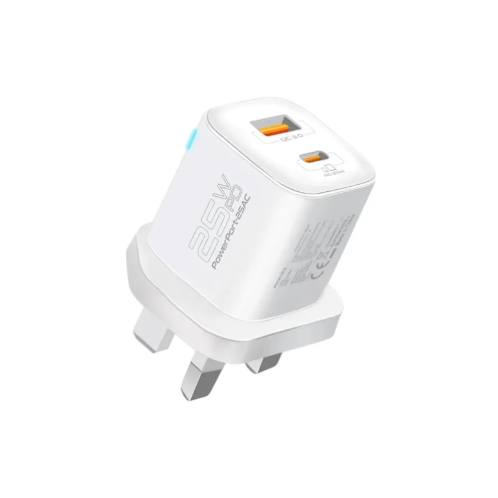 Adapter Promate Ultra-Fast Dual Port AC Charger with 25W Power Delivery and QC 3.0 — Ağıllı ev