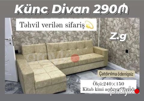 Künc divan – 290₼ - Ölçü: 240 150 sm - Kitab kimi açılan mexanizm — Bakı