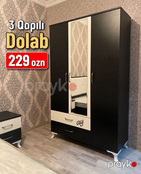 3 qapılı paltar dolabı - Rəng: qara-ağ kombinasiya - Ön hissədə tam — Bakı