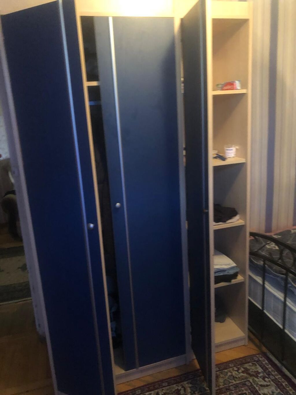 Mavi rəngli üç bölməli paltar şkafı - Material: laminat/LDSP korpus — Mebel, Bakı (2)