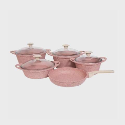Tava qazan dəsti Falez Doa cast premium Pinky, 9 parça, 20-24-28 sm (8697410933275) — Cookware