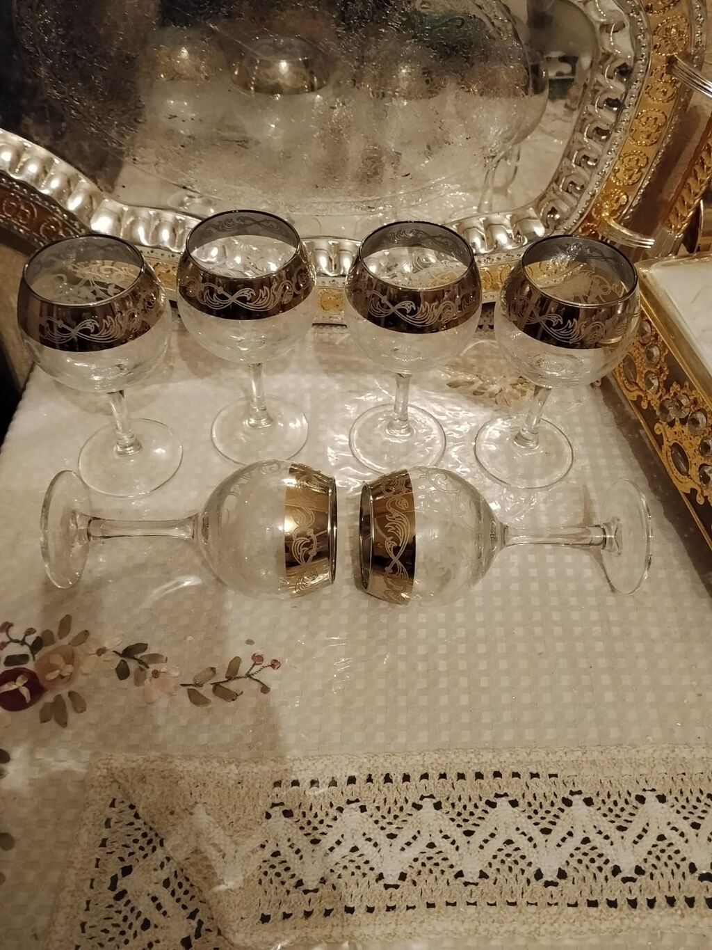 Xurustal 15 m qalanı 6 edədi 10m Qızılı naxışlı qədəh dəsti + kəsim — Qablar, Bakı (3)