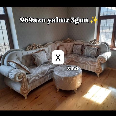 Klassik üslubda L formalı yumşaq mebel dəsti - Dəst tərkibi: künc — Bakı