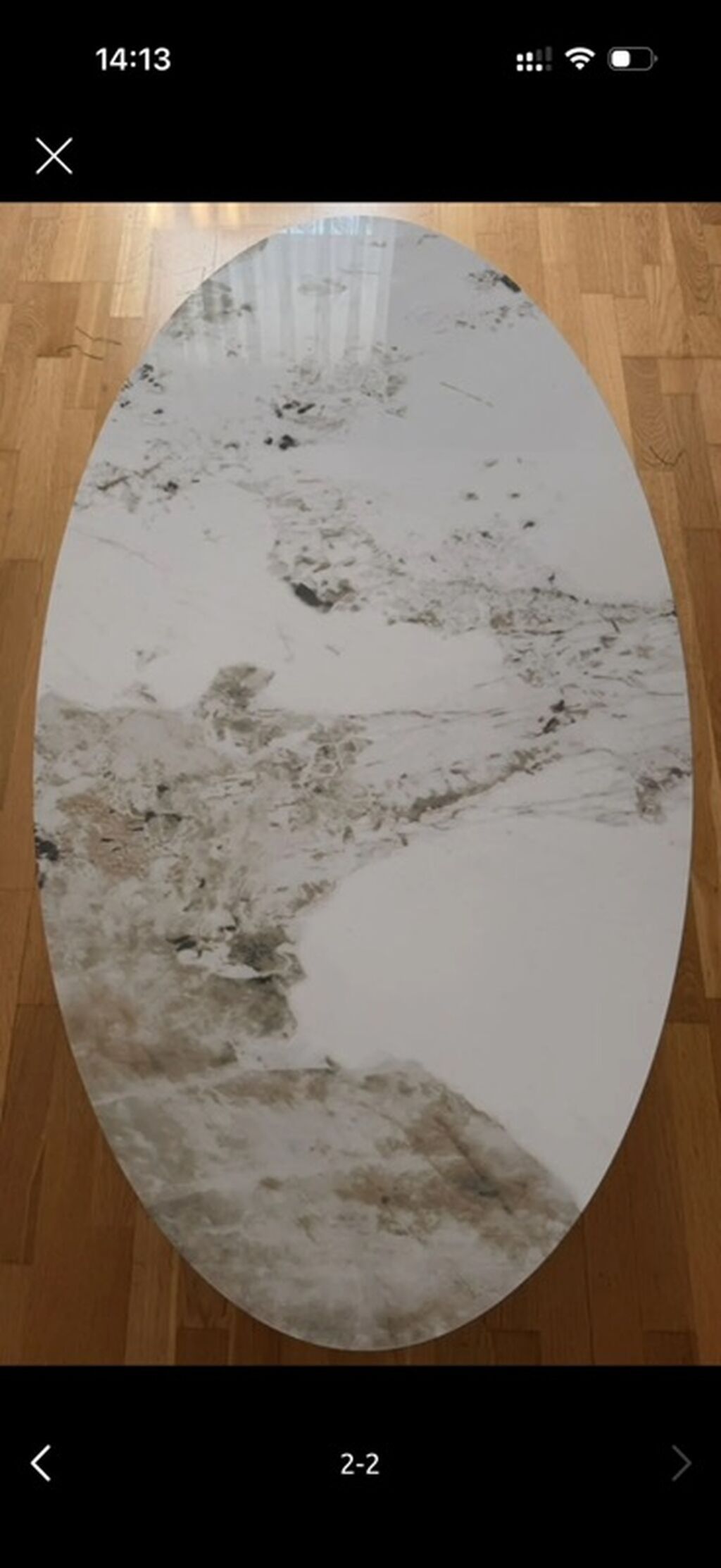 Oval formalı mərmər üstlü salon masası - Üst hissə: ağ fonlu, təbii — Mebel, Bakı (2)