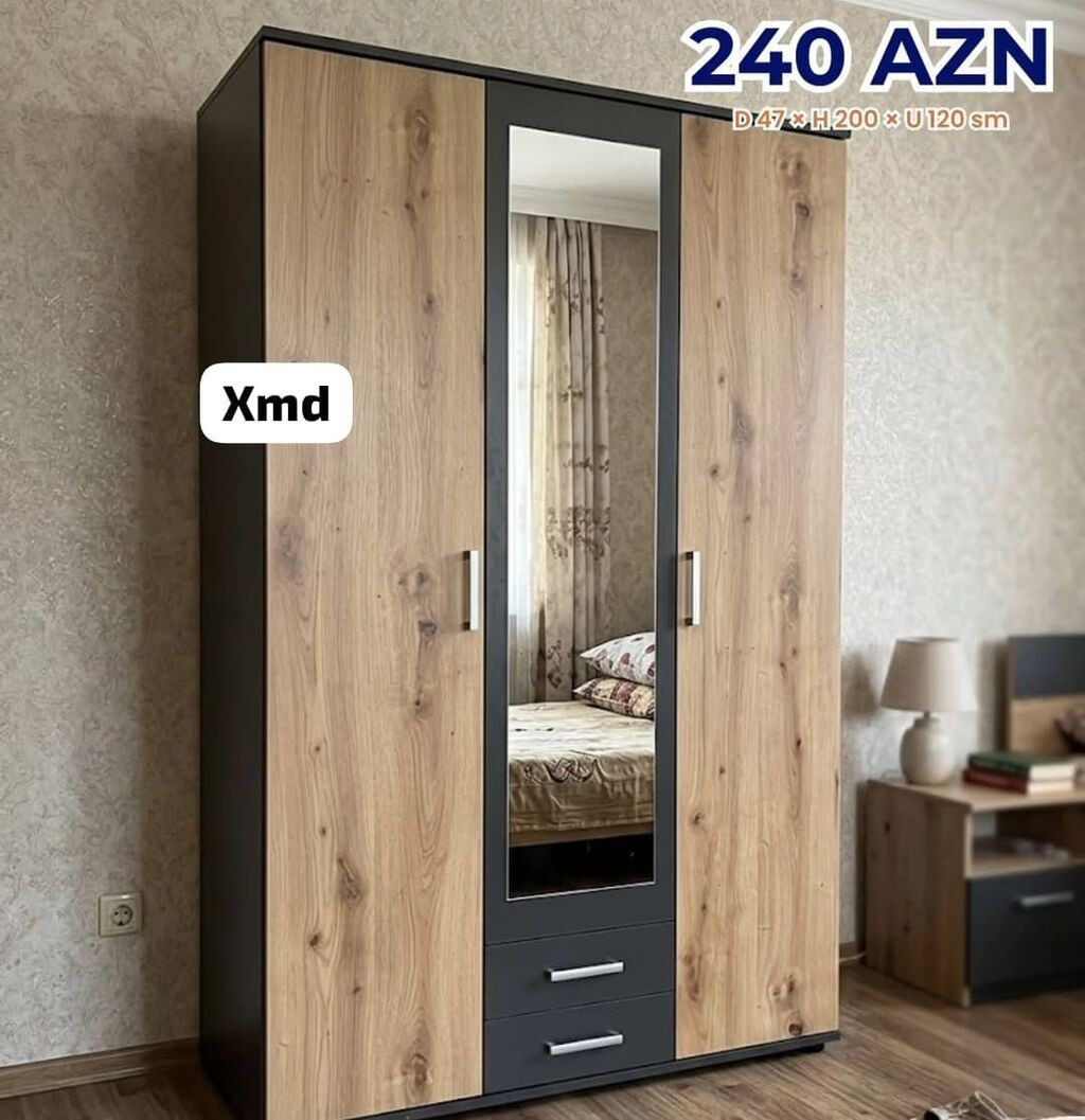 Düz dolab, Qonaq otağı üçün, Paltar üçün, 3 qapılı — Mebel, Bakı