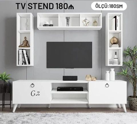 TV stend dəsti – 180 sm - Müasir minimal dizayn, ağ rəng - Komplekt — Bakı