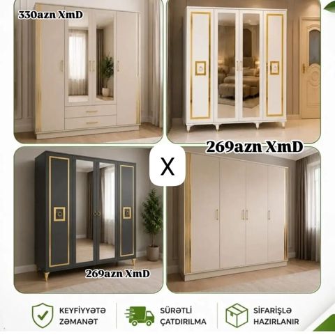 Mebel dəstindən şık qarderob modelləri - 4 qapılı qarderoblar — Bakı