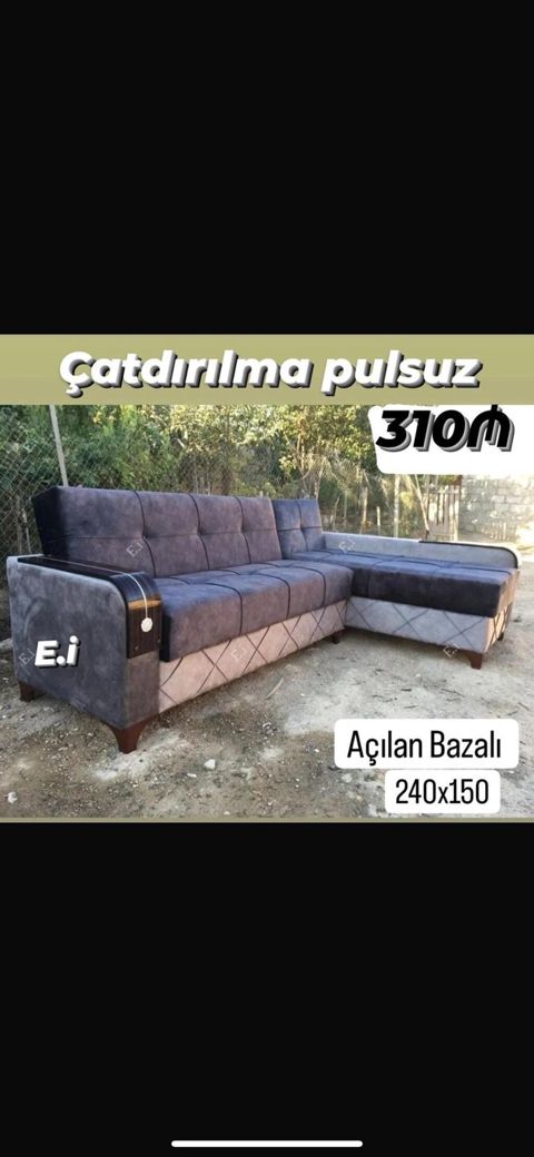 Künc divan – açılan və bazalı model - Ölçü: 240x150 sm - Rəng — Bakı