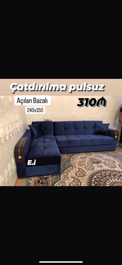 Məhsul: Künc divan – açılan, bazalı Ölçü: 240 x 150 sm Rəng/material — Bakı
