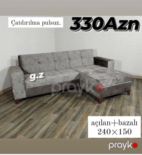 Açılan və bazalı künc divan Ölçü: 240 150 sm Rəng: boz — Bakı