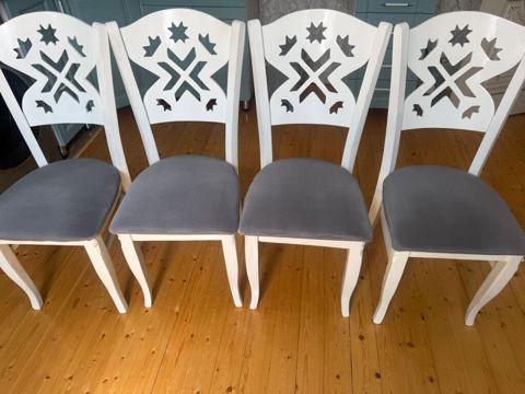Dördlük yemək otağı stul dəsti100 - Material: ağ rəngli ağac karkas