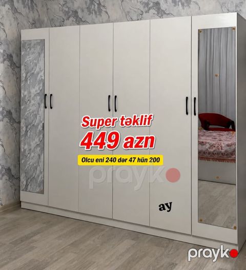 Dördkapılı paltar şkafı – güzgülü model - Qiymət: 449 AZN (Super