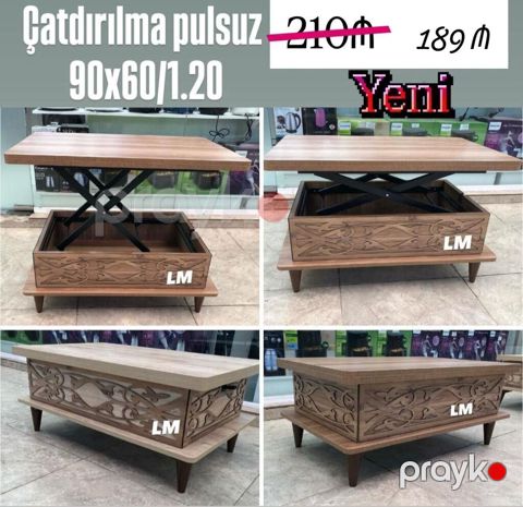 Çevrilə bilən jurnal/çay masası - Ölçü: 90×60 sm, açıldıqda 1.20 m — Bakı